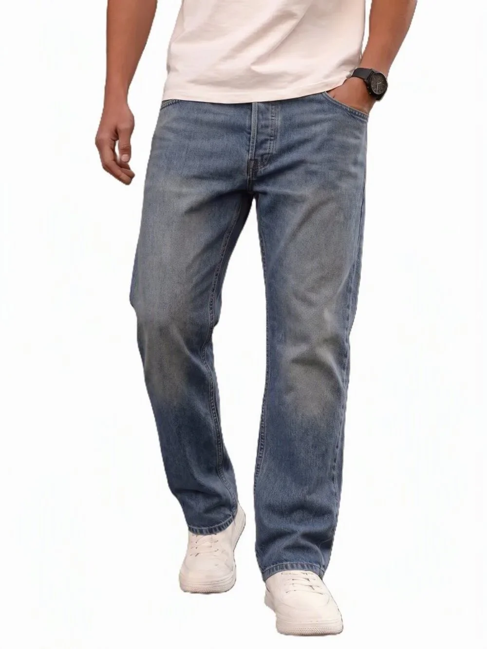 Vintage Levi’s 501 90s Men's Straight Fit Light Wash Blue Jeans Button Fly 34X28
